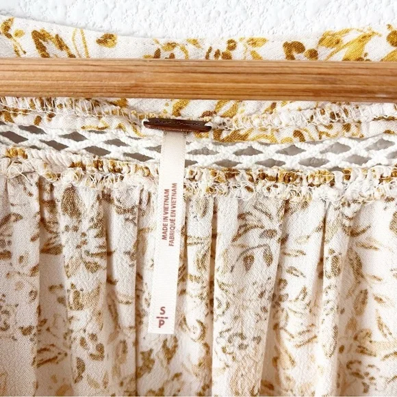 Free People Talk About It Lattice Trim Boho Floral Pintuck Yellow - Picture 3 of 9